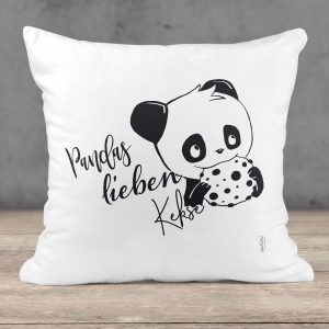 Plüsch Kuschel-Kissen Panda mit Spruch: Pandas lieben Kekse – INWIEDU