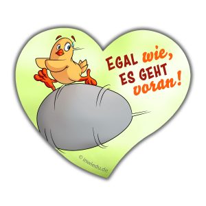 herzförmiger Magnet-Sticker Mit Küken und Ei geht's voran