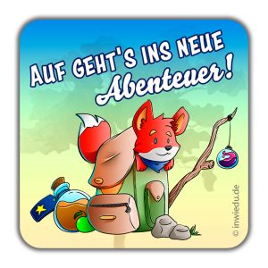quadratischer Magnet-Sticker Abenteuer Fuchs auf Reisen