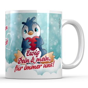 Personalisierte Keramiktasse Liebes Pinguin mit Herz und Namen