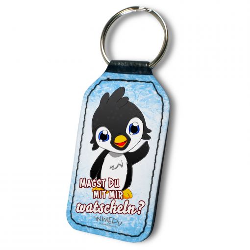 Rechteckiger Schlüsselanhänger Pinguin Nani winkt Dir zu – INWIEDU